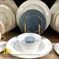طقم عشاء بورسلين مسطر 27 ق رصاصي * أبيض